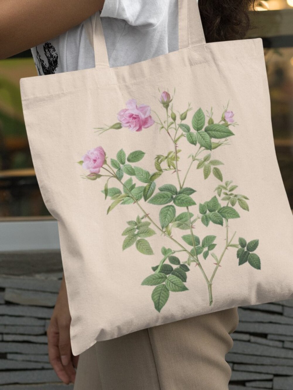 Wild Rose Vintage Floral Print Graphic Canvas Tote Bag